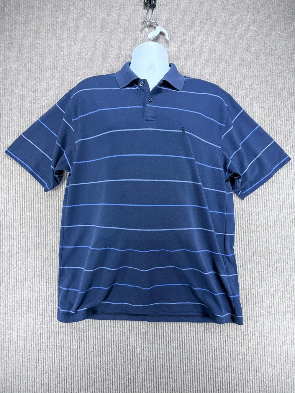 Ralph Lauren Men XXL Striped Polo Shirt Navy Blue Cotton Blend Short Sleeve